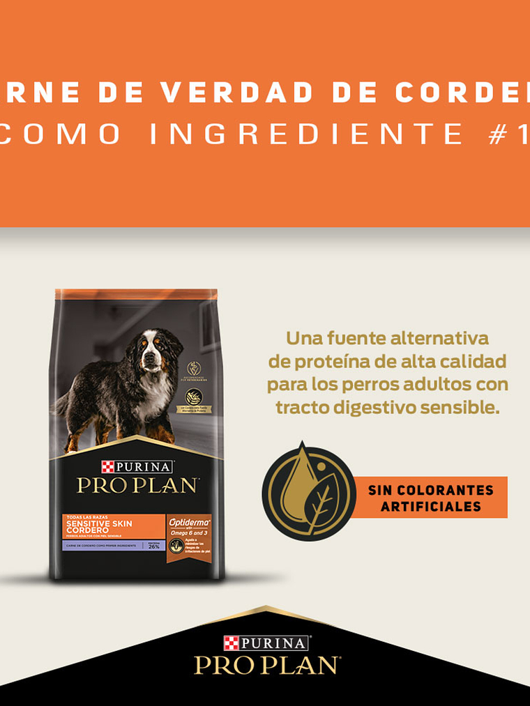 PROPLAN PERROS ADULTOS SENSITIVE SKIN CORDERO 15KG 3