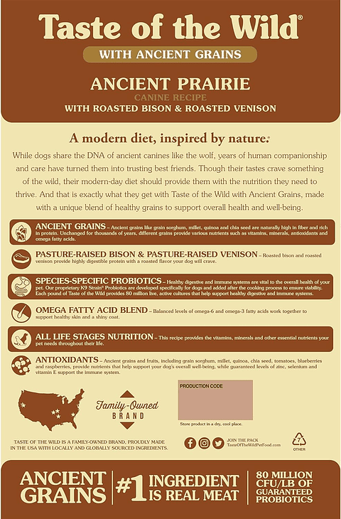 TASTE OF THE WILD PERRO ANCIENT GRAINS TRAIRIE ( BISONTE ) 12,7 KG