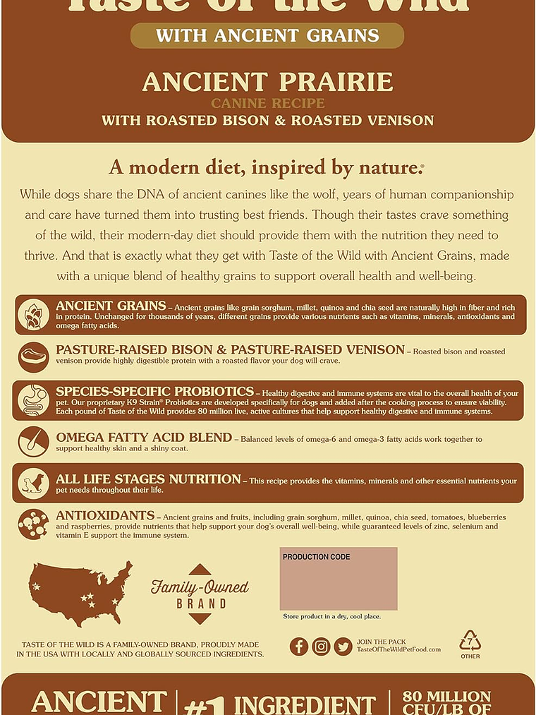 TASTE OF THE WILD PERRO ANCIENT GRAINS TRAIRIE ( BISONTE ) 12,7 KG 2