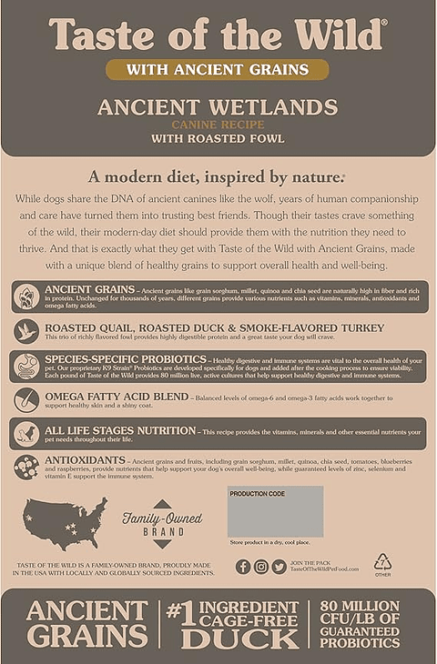 TASTE OF THE WILD PERRO ANCIENT GRAINS WETLANDS (PATO) 12.7 KG