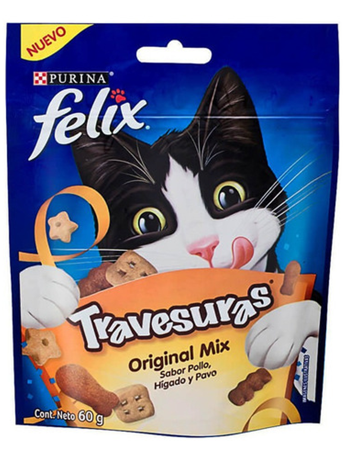 Premio Gato Snack Felix Travesuras Pollo, Higado Y Pavo 60g 1