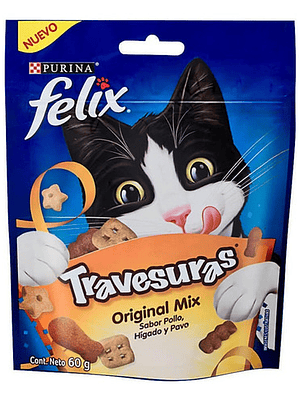 Premio Gato Snack Felix Travesuras Pollo, Higado Y Pavo 60g