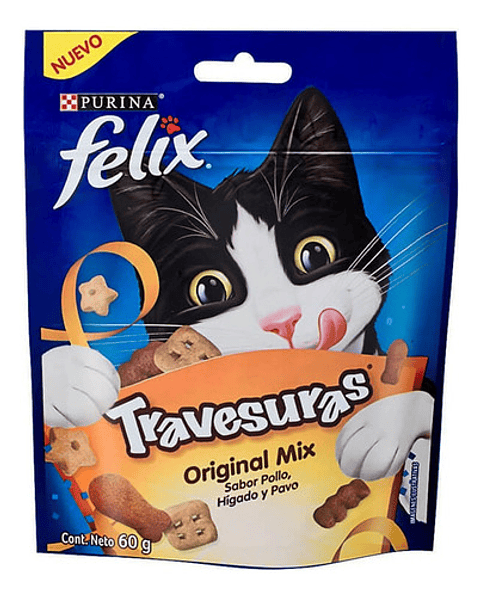Premio Gato Snack Felix Travesuras Pollo, Higado Y Pavo 60g