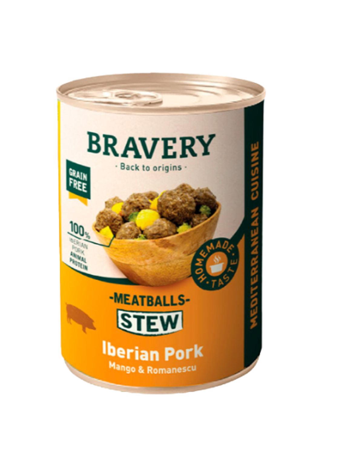 Bravery Alimento Húmedo Natural para Perro Adulto Receta Estofado de Albóndigas de Cerdo Ibérico, 415 g 1