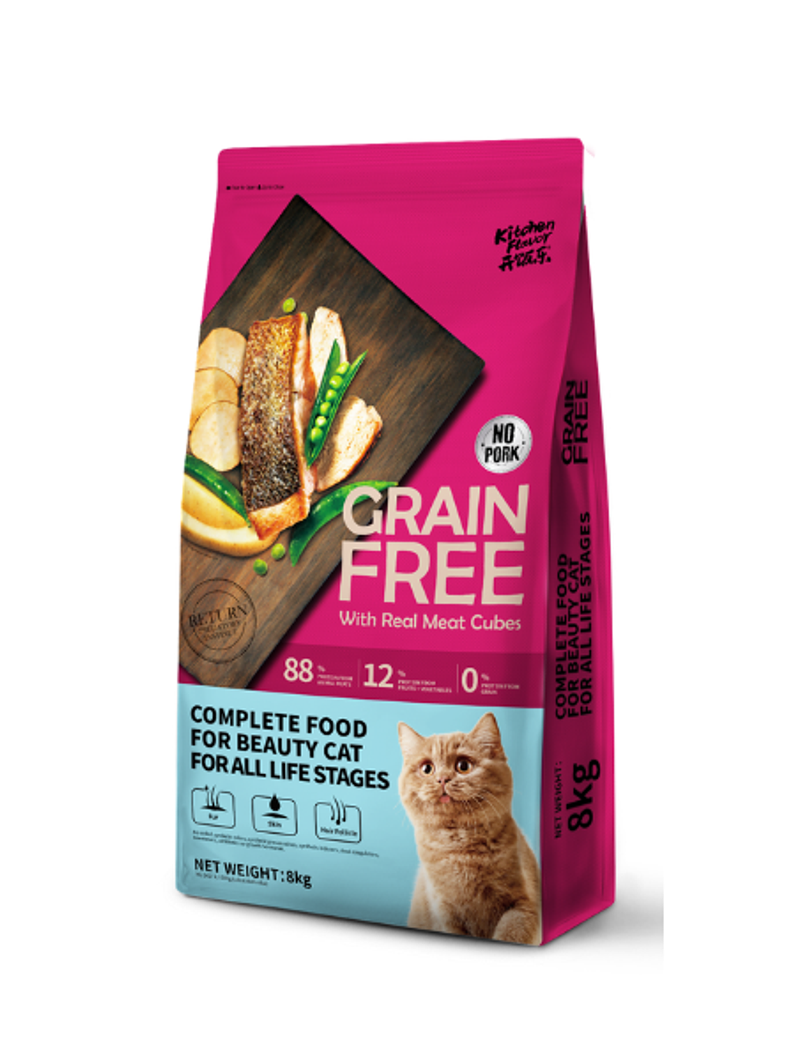 Kitchen Flavor - Alimento Grain Free Gatos Beauty Piel 8 Kg 1