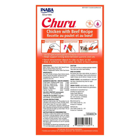 Snack Cremoso para Gato Inaba Churu Pollo con Carne 4 x 14 g