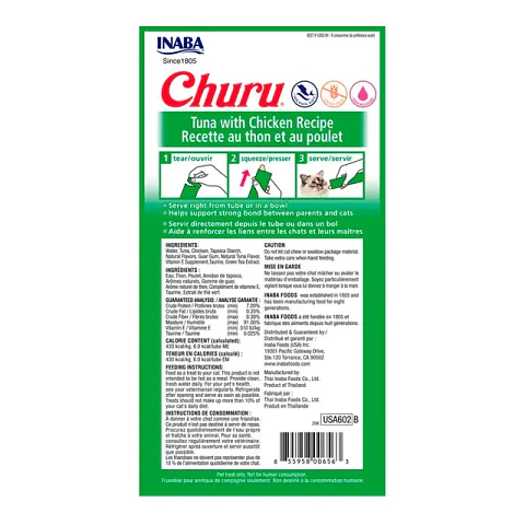 Snack Cremoso para Gato Inaba Churu Atún con Pollo 4 x 14 g