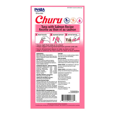 Snack Cremoso para Gato Inaba Churu Atún y Salmón 4 x 14 g