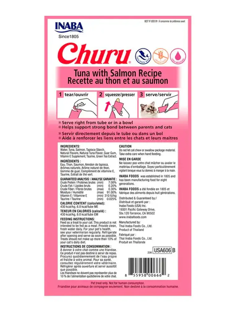 Snack Cremoso para Gato Inaba Churu Atún y Salmón 4 x 14 g 2