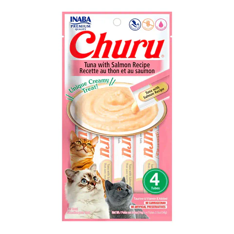 Snack Cremoso para Gato Inaba Churu Atún y Salmón 4 x 14 g