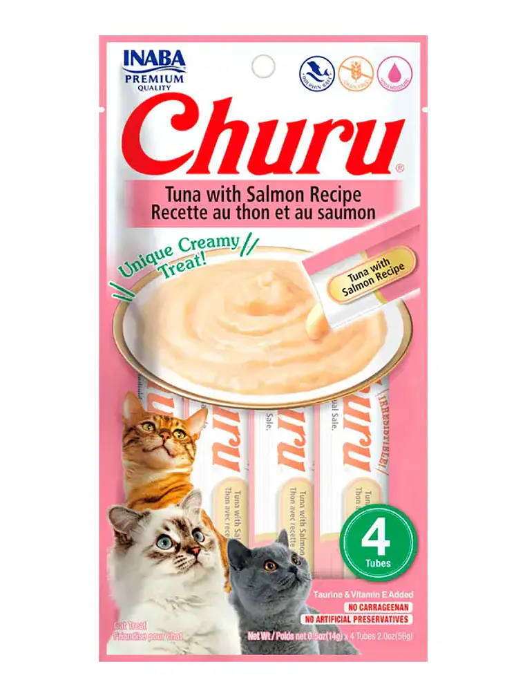 Snack Cremoso para Gato Inaba Churu Atún y Salmón 4 x 14 g 1