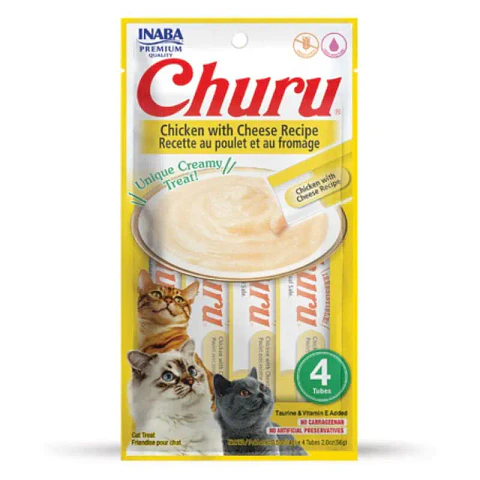 Snack Cremoso para Gato Inaba Churu Pollo con Queso 4 x 14 g