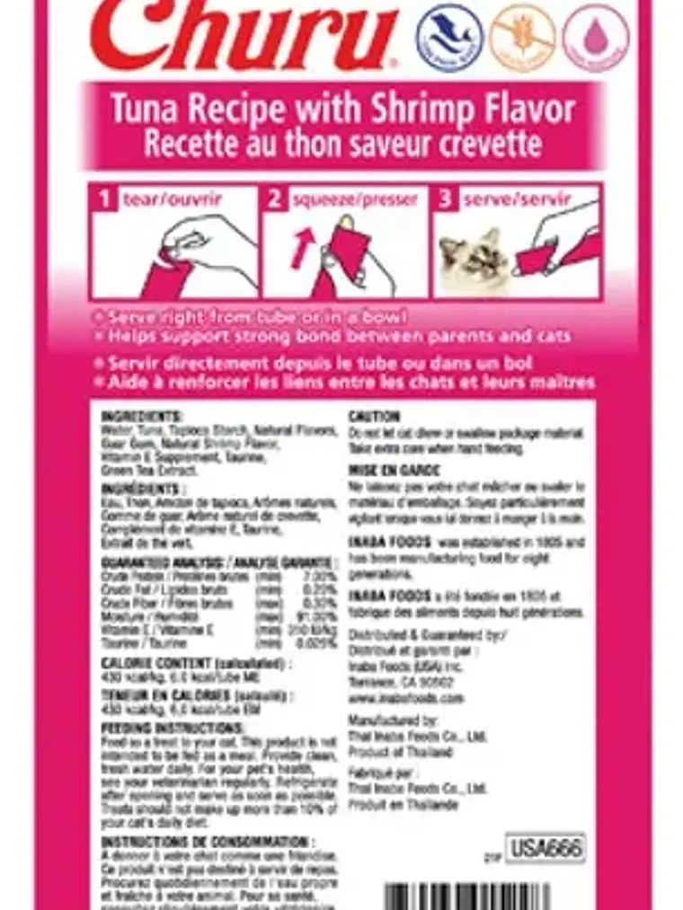 Snack Cremoso para Gato Inaba Churu Atún con Camarones 4 x 14 g 2