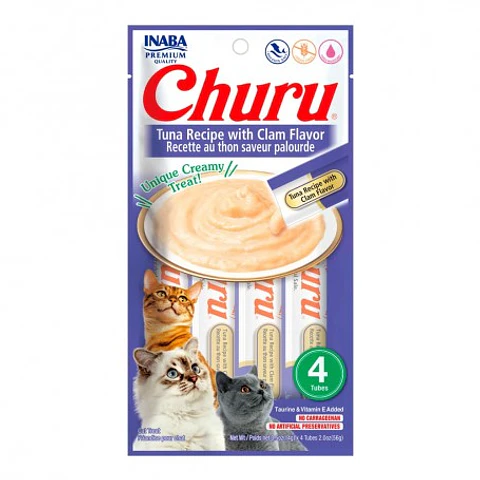 Snack Cremoso para Gato Inaba Churu Atún con Almeja 4 x 14 g