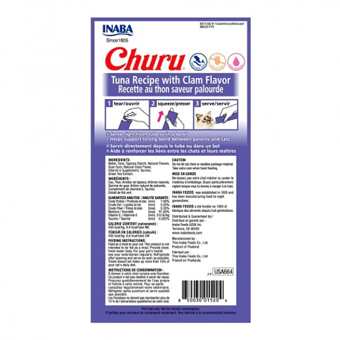 Snack Cremoso para Gato Inaba Churu Atún con Almeja 4 x 14 g
