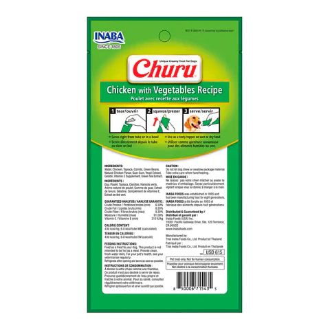Snack Cremoso para Perro Inaba Churu Pollo con Vegetales 4 x 14 g