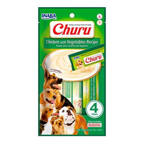 Snack Cremoso para Perro Inaba Churu Pollo con Vegetales 4 x 14 g