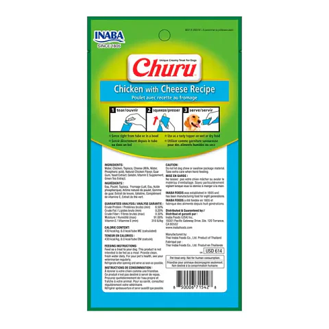 Snack Cremoso para Perro Inaba Churu Pollo con Queso 4 x 14 g