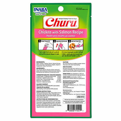 Snack Cremoso para Perro Inaba Churu Pollo con Salmón 4 x 14 g