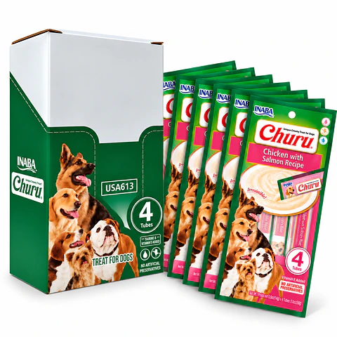 Snack Cremoso Perro Inaba Churu Pollo con Salmón Caja 24x14g