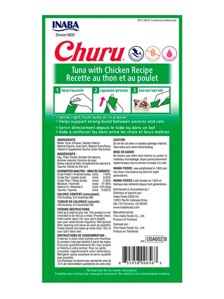 Snack Cremoso para Gato Inaba Churu Atún con Pollo Caja 24 x 14 g 3