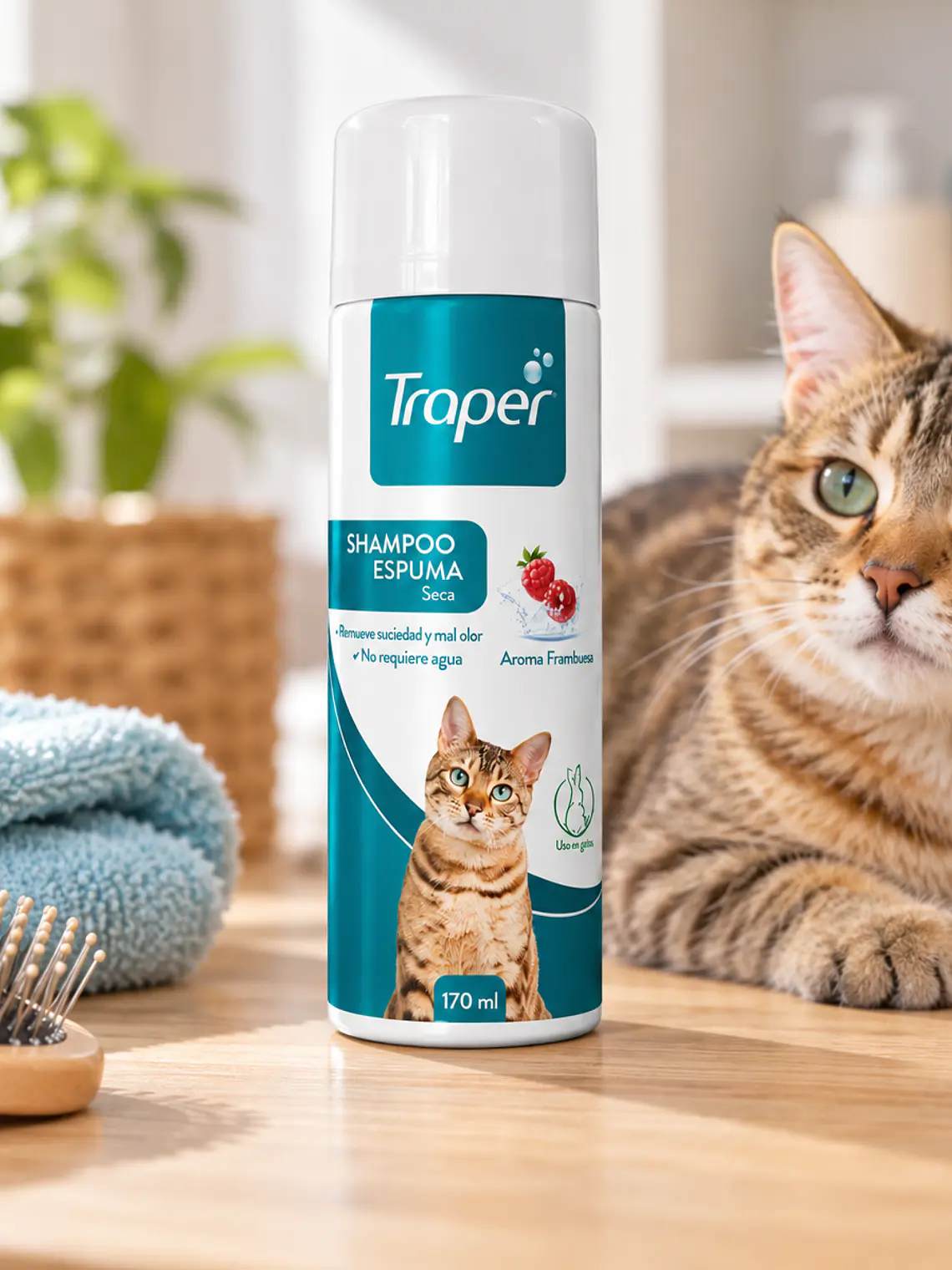 Traper Shampoo Espuma Seca para Gatos Frambuesa 170 ml 2