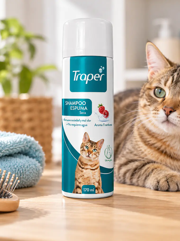 Traper Shampoo Espuma Seca para Gatos Frambuesa 170 ml 2