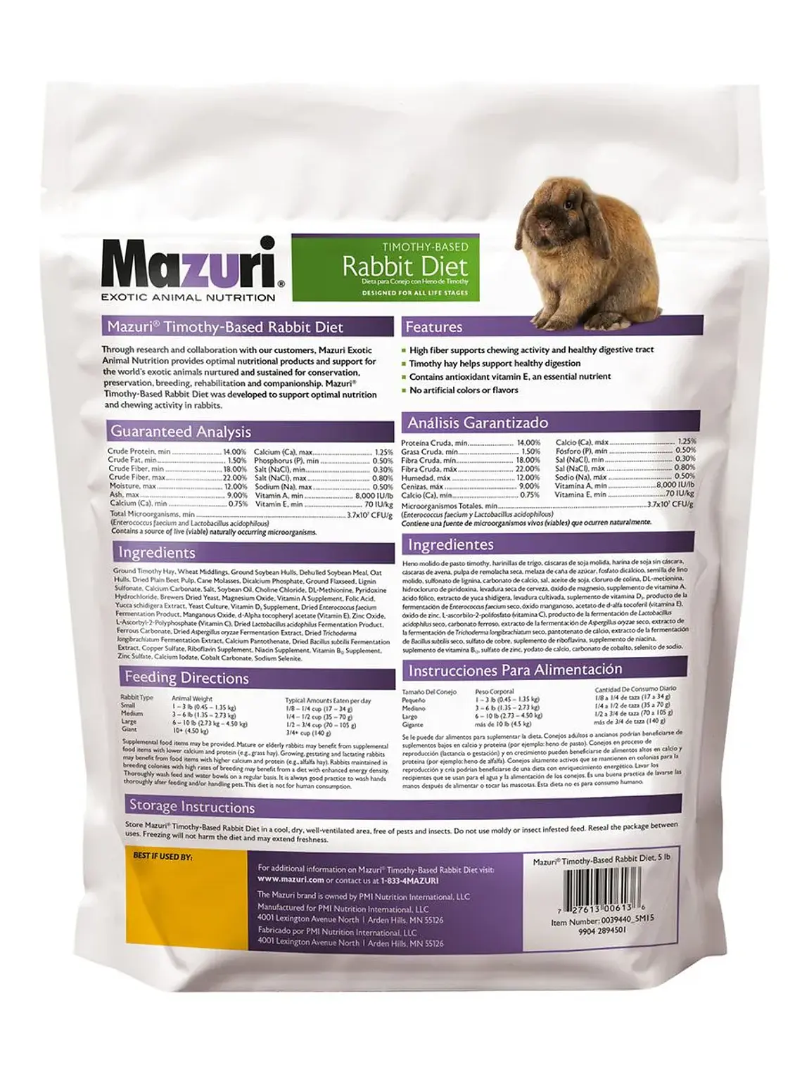 Alimento Mazuri para Conejo Timothy 1 Kg 2