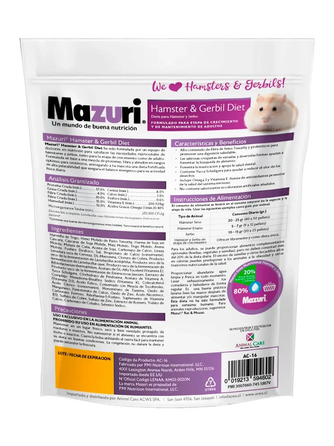 Mazuri Hamster & Gerbil Alimento Hámster y Jerbo 350 g 2