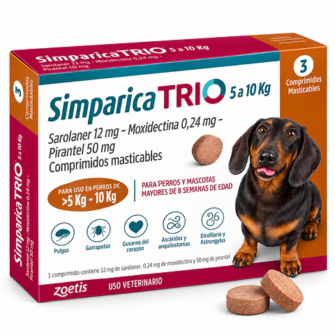 Simparica TRIO Perros 5 a 10 kg 3 Comprimidos – Zoetis