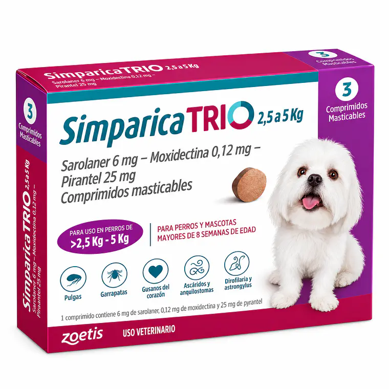 Simparica Trio Perro 2,5 a 5 kg 3 Comprimidos 1