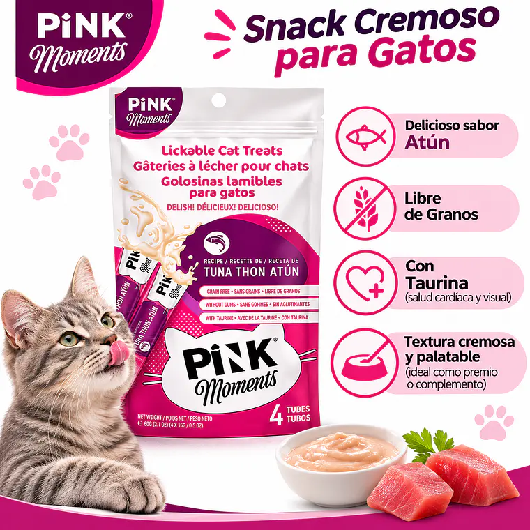 Pink Moments Snack Cremoso para Gatos Atún 4 x 15 g (60 g) 2