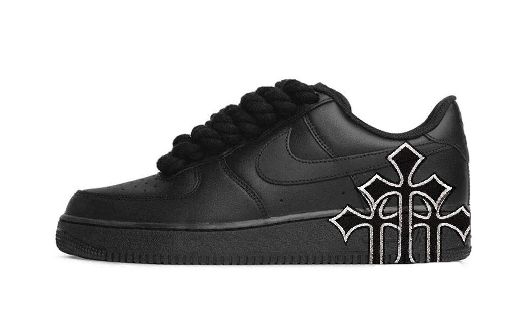 Air Force 1 Low Triple Black Rope Laces Chrome Hearts Silver 1