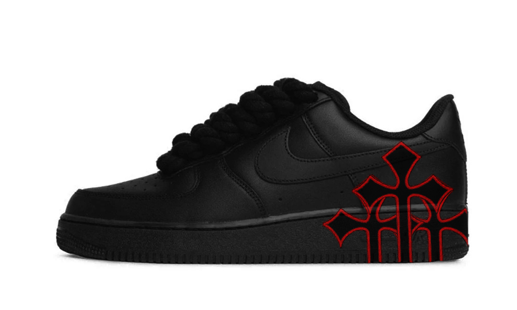 Air Force 1 Low Triple Black Rope Laces Chrome Hearts Red 1