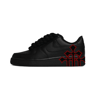 Air Force 1 Low Triple Black Rope Laces Chrome Hearts Red