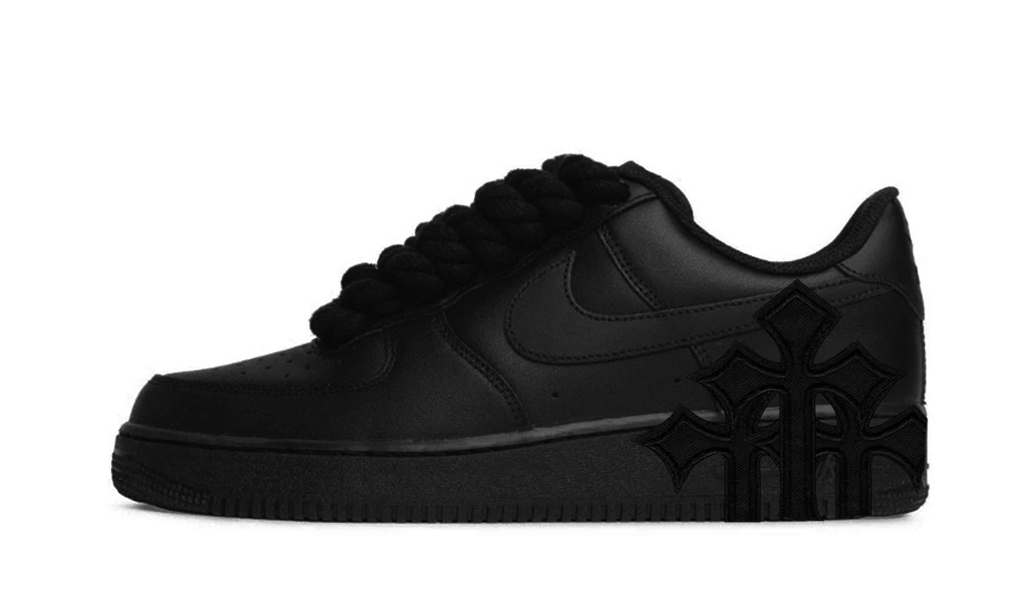 Air Force 1 Low Triple Black Rope Laces Chrome Hearts Black 1