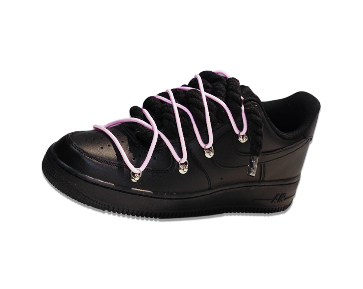 Air Force 1 Low Triple Black Double Laces Pink 2