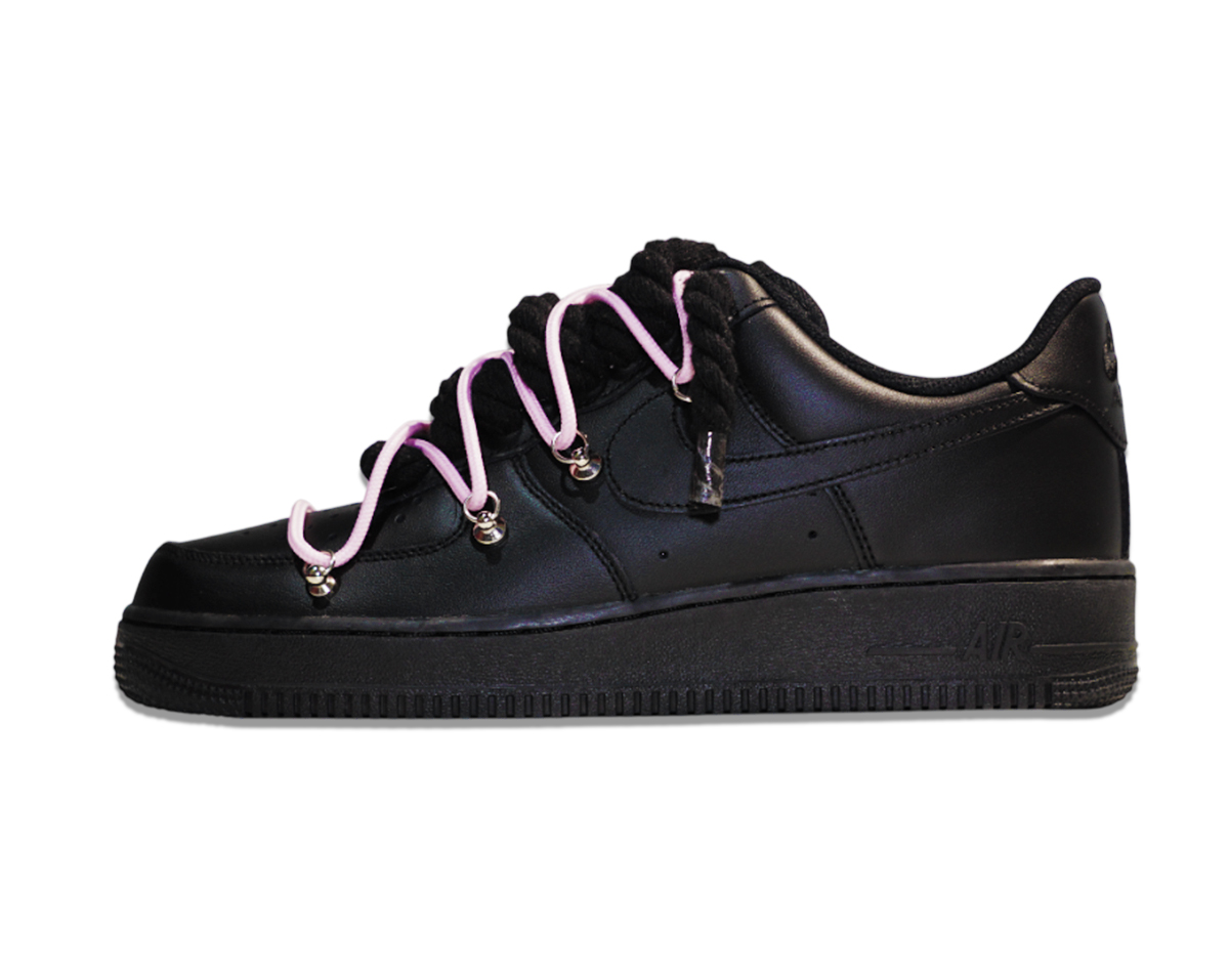 Air Force 1 Low Triple Black Double Laces Pink 1