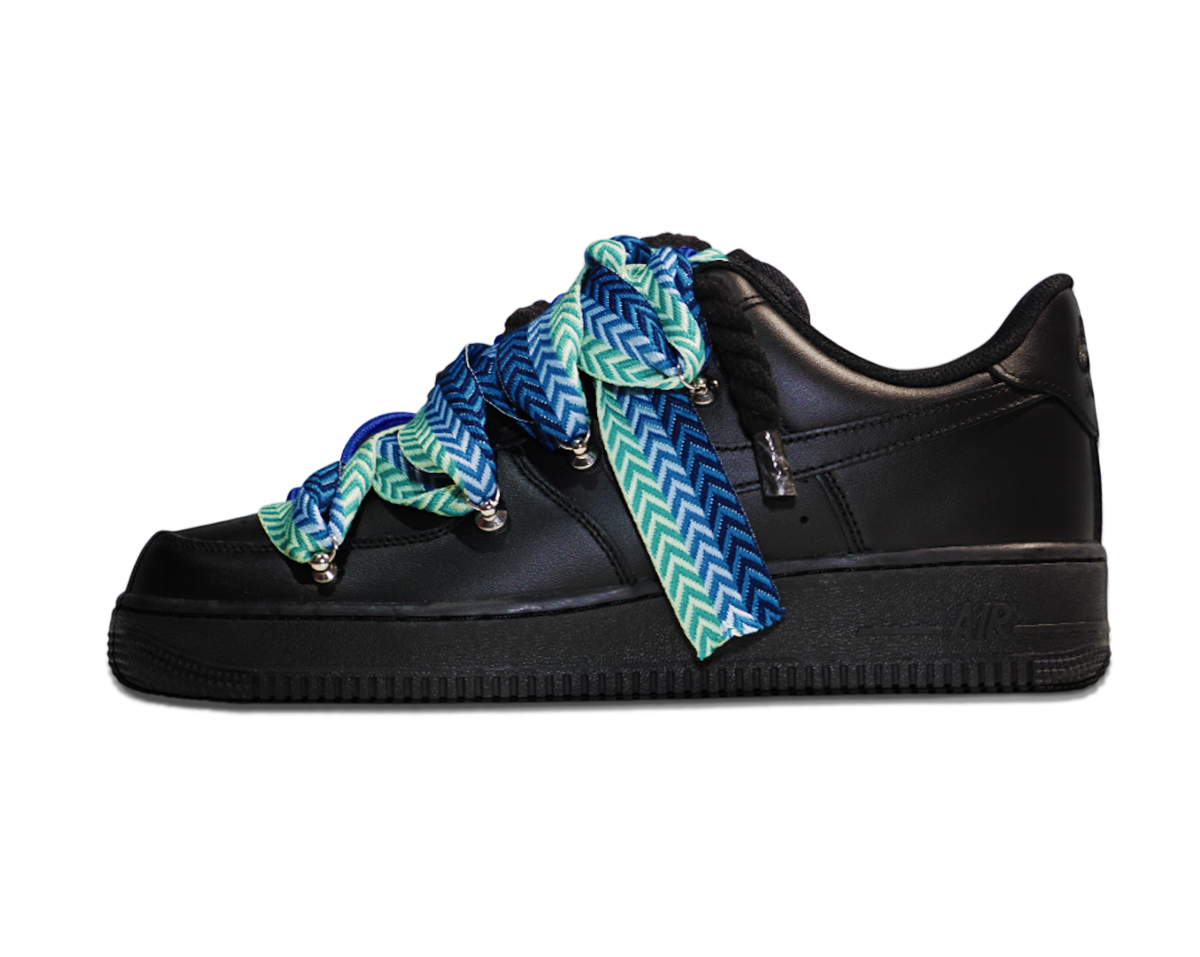 Air Force 1 Low Triple Black Lanvin Laces Blue 1