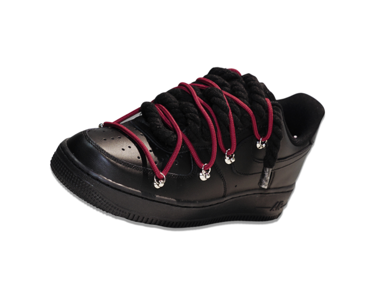 Air Force 1 Low Triple Black Double Laces Red 2