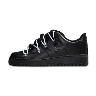 Air Force 1 Low Triple Black Double Laces Light Blue