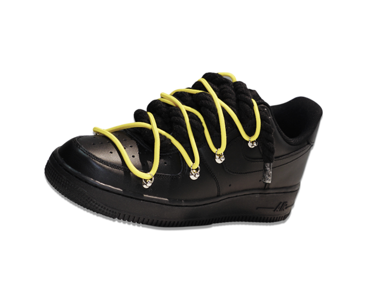 Air Force 1 Low Triple Black Double Laces Yellow 2