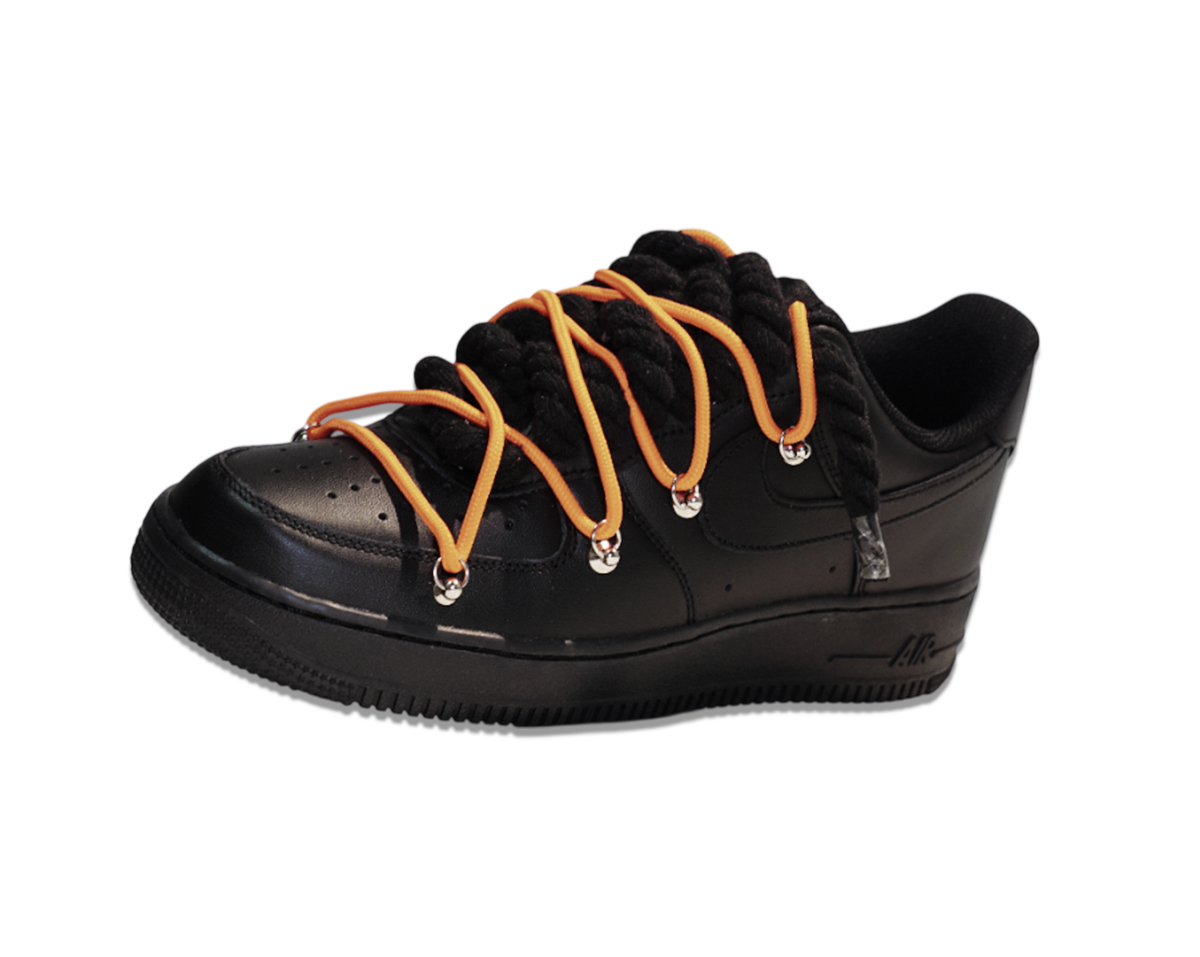 Air Force 1 Low Triple Black Double Laces Orange 2