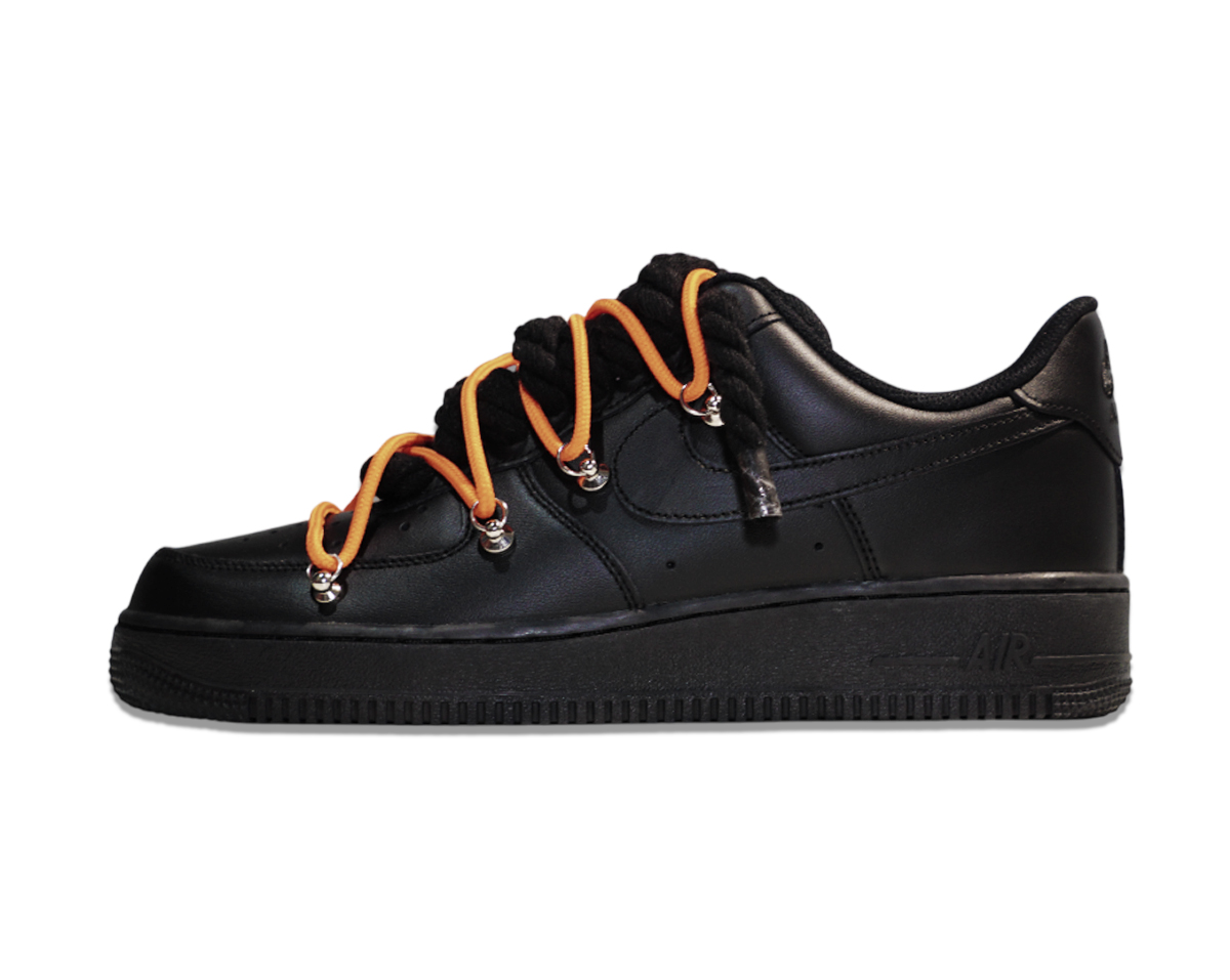 Air Force 1 Low Triple Black Double Laces Orange 1