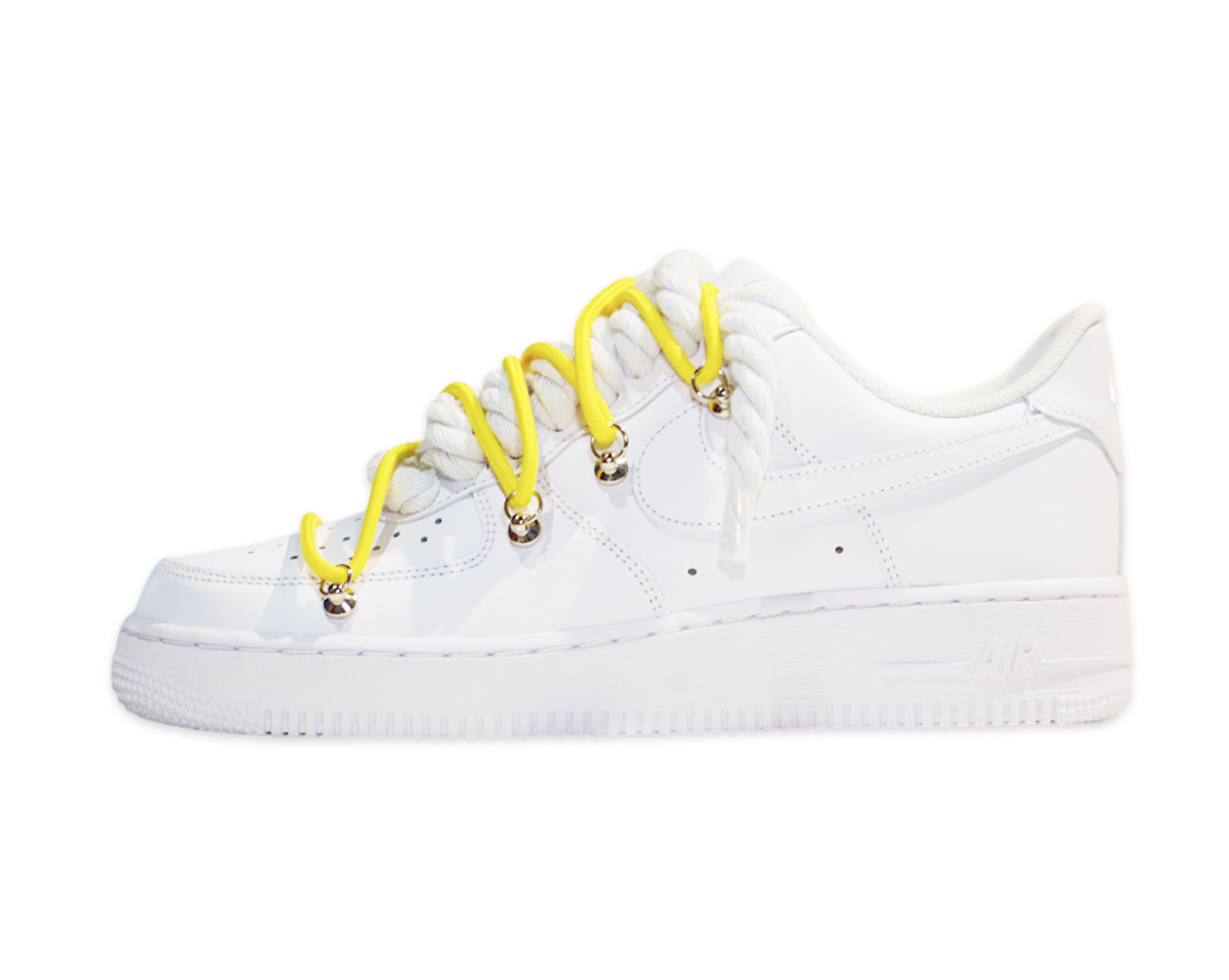 Air Force 1 Low Triple White Double Laces Yellow 1