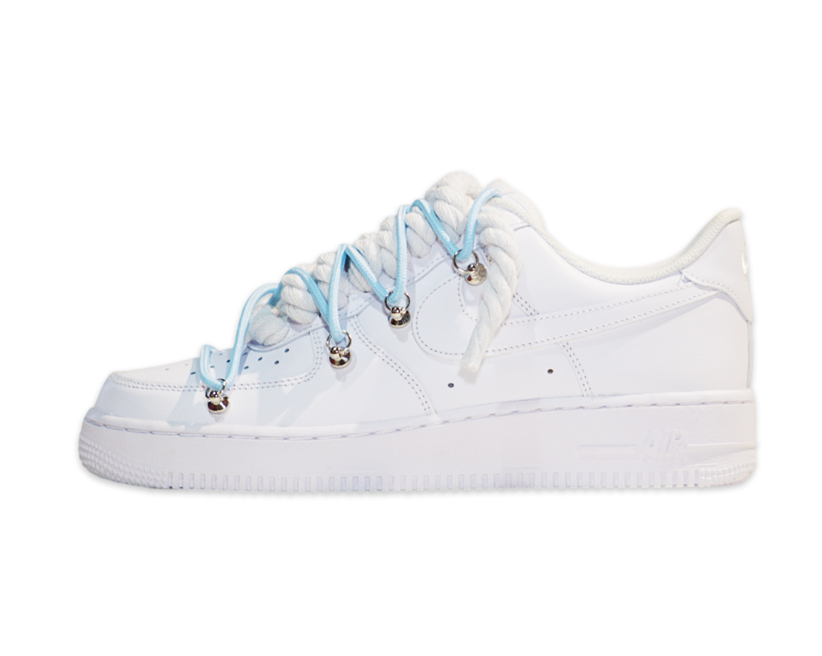Air Force 1 Low Triple White Double Laces Light Blue 1