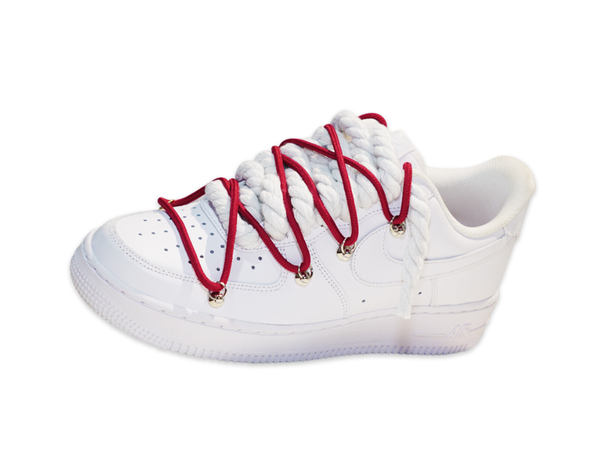 Air Force 1 Low Triple White Double Laces Red 2