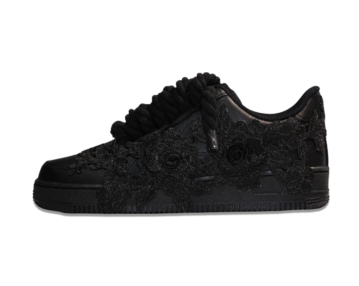 Air Force 1 Low Triple Black Rope Laces Black Flower Pure Black 1