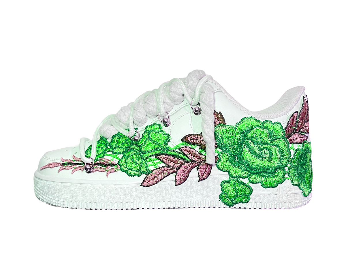 Air Force 1 Low Triple White Double Laces White Flower Green 1