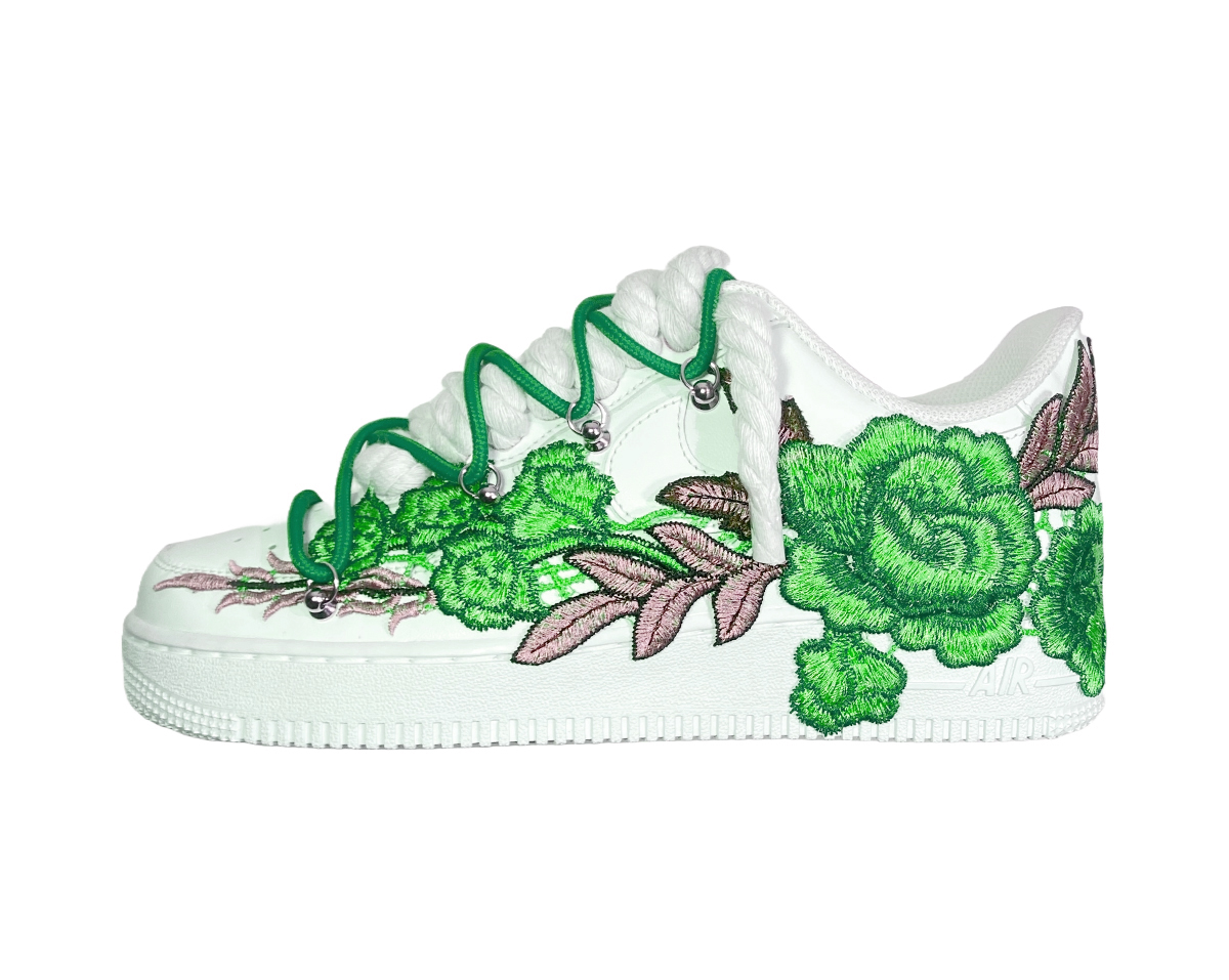 Air Force 1 Low Triple White Double Laces Green Flower Green 1
